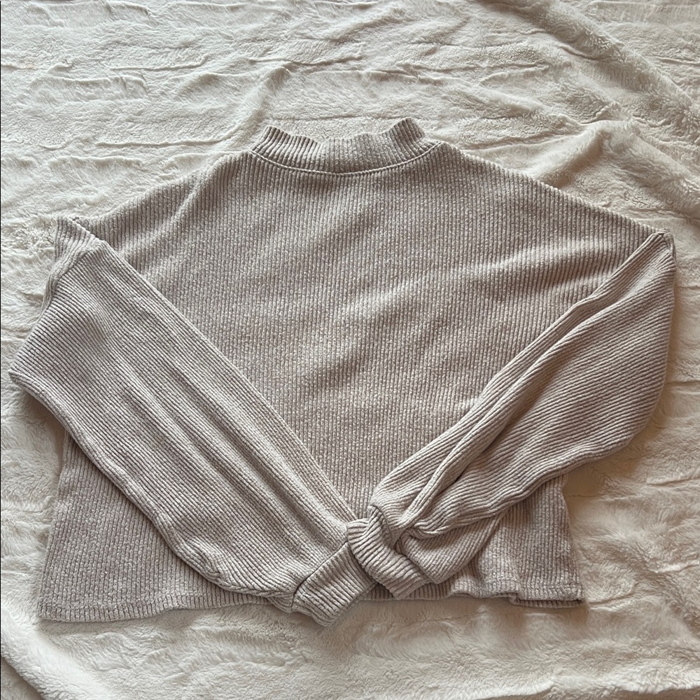 SO Women's Ribbed Cowl Neck Sweater in Beige